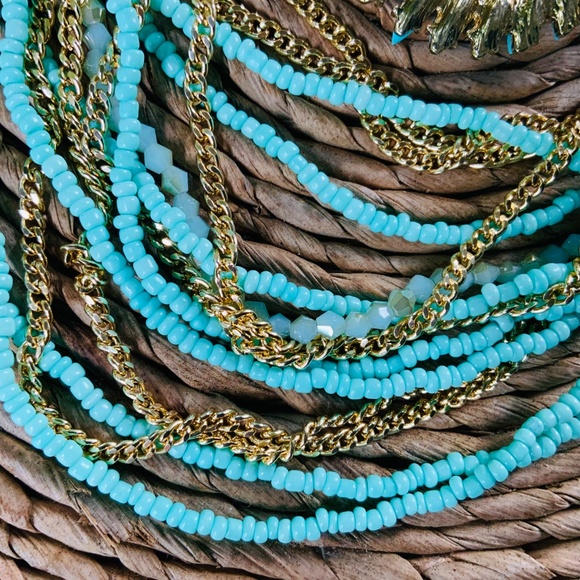 Bold Statement Necklace Multi Strand DRAMATIC VINTAGE 1980s TURQUOISE BLUES NWOT - Picture 11 of 15